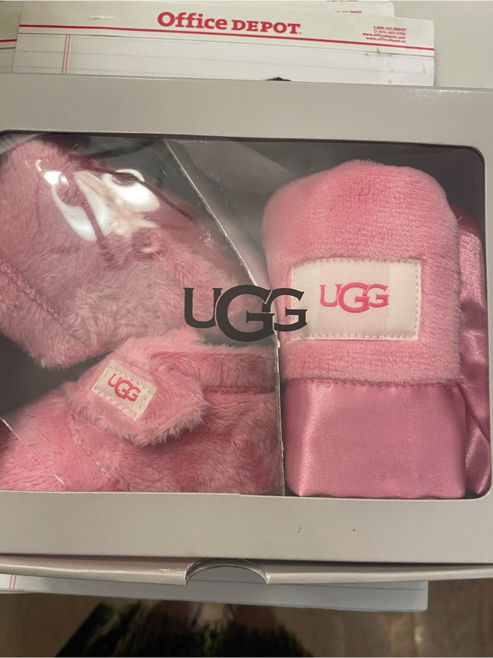 UGG Pink Baby Booties Set with matching scarf